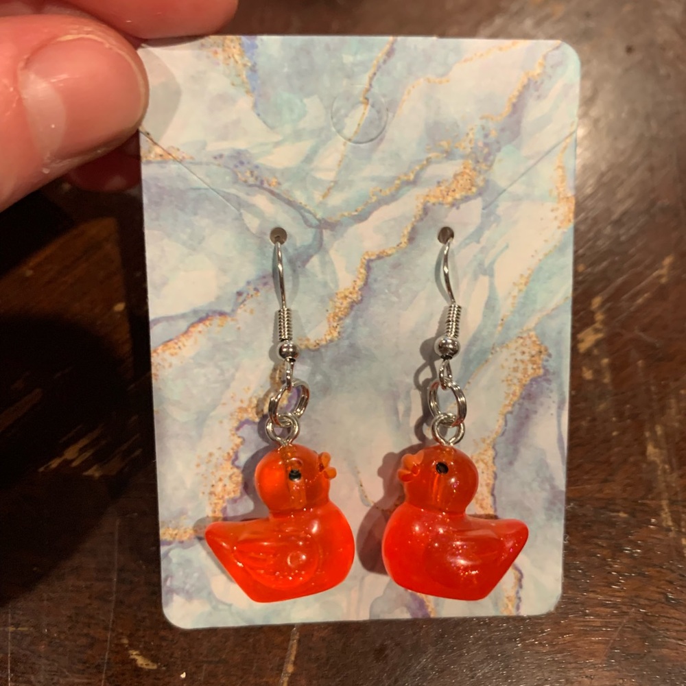 NEW HANDMADE GLOW IN THE DARK RED DUCK EARRINGS